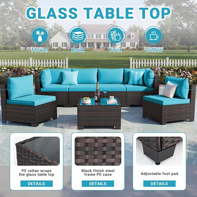 CHABATREE 7pcs Outdoor Patio Furniture Sets, Rattan Conversation Sectional Set - Image 4