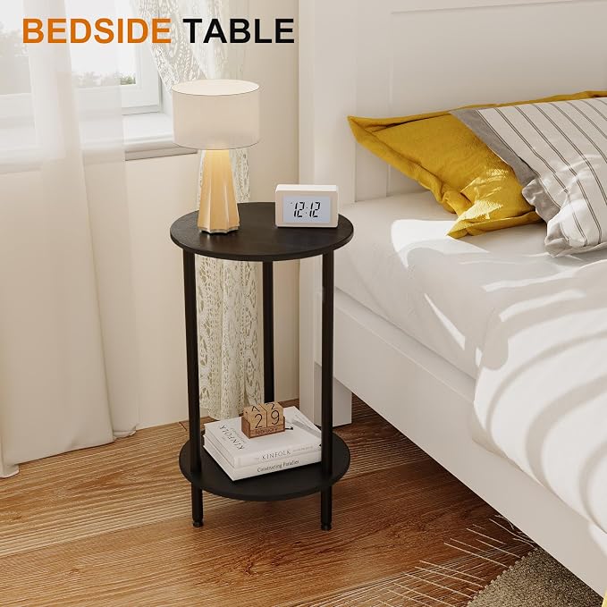 Small Round Side Table, 2-Tier Modern Accent/Bedside Table - Image 4