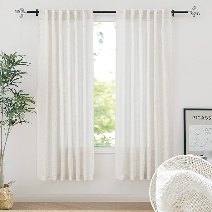 RYB HOME Light Filtering Linen Sheer Curtains 72 inch Long - Image 2