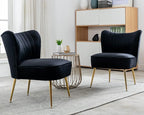 Velvet Accent Chair Set of 2 Comfy Living Room Chair Armless Slipper Chair Mid by Janoray