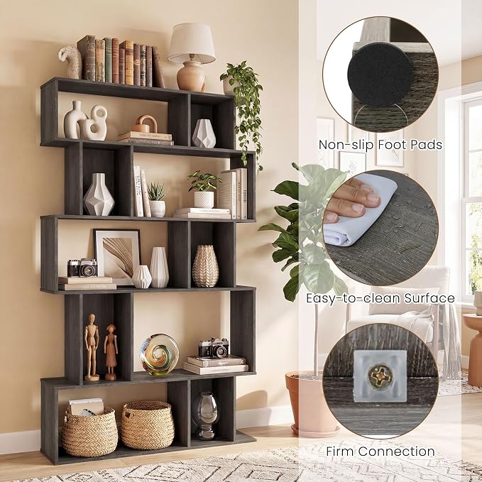 Giantex 5-Tier Bookshelves Set of 2, 10-Cube Geometric Bookcase - Image 5
