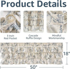 jinchan Ruffled Valance Curtain Linen Floral Kitchen Valance 18 Inch Shabby - Image 5