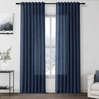 Denim Blue Linen Curtains 84 Inch Length 2 Panels Set by Nanspring
