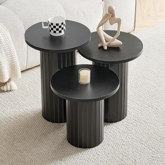 Round Nesting Coffee Table Set of 3 Mid Century Modern Wood Round Coffee Tables - Image 8