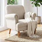 Khaki Striped Linen Fabric Accent Chair, Modern Farmhouse Upholstered Armchair by DMFurniture