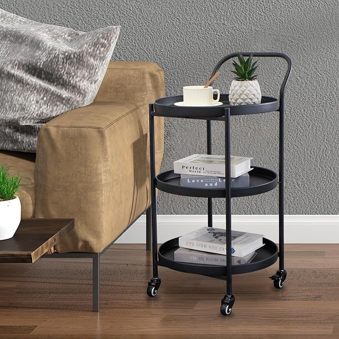 TRIROCKS 18 * 31" H Round Gold 3-Tier Rolling Bar Cart - Image 5