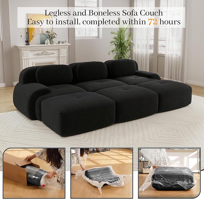 Boneless Sectional Couch, No Assembly Required, 117.3” Modular Cloud Sofa - Image 9