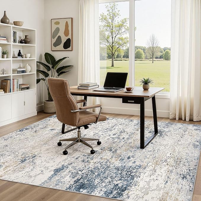 DMOYEST Area Rug Living Room Rugs 5x8 Washable Abstract Beige Blue Carpet | - Image 5
