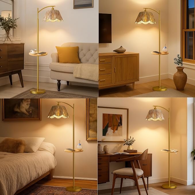Oneach Floor Lamp with Table for Bedroom, Boho Standing Lamps with Foot Switch - Image 7