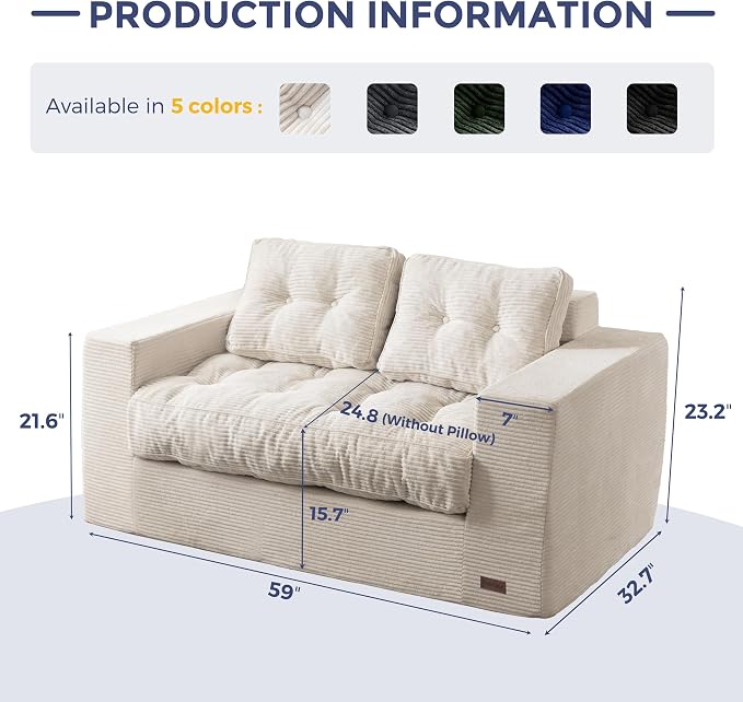 MAXYOYO Loveseat Sofa Couch, Upholstered Bean Bag Chair Cloud 2-Seat - Image 2