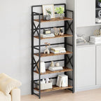 No Assembly Folding Bookshelf, 5 Tiers Vintage Wood Collapsible Book Shelf - Image 4