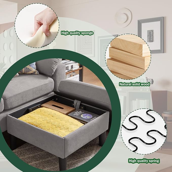 79" Convertible Sectional Sofa Set, Modern Linen Small L Shaped Couch - Image 7
