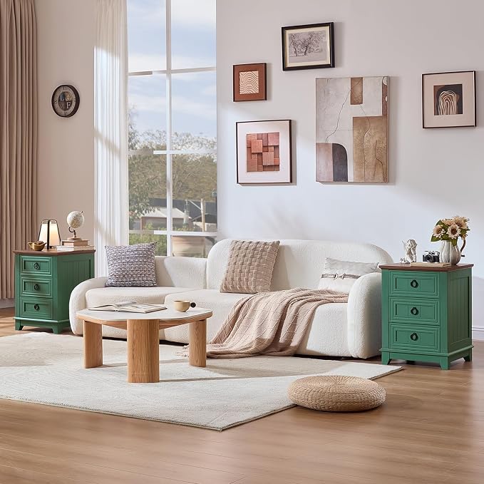 Joaxswe Farmhouse Night Stand Set of 2, Sofa Bed Side Table Chest of Drawers - Image 8