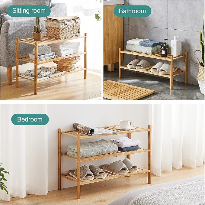 viewcare 3-Tier Free Standing Shoe Racks, Bamboo Wood Shoe Rack - Image 6