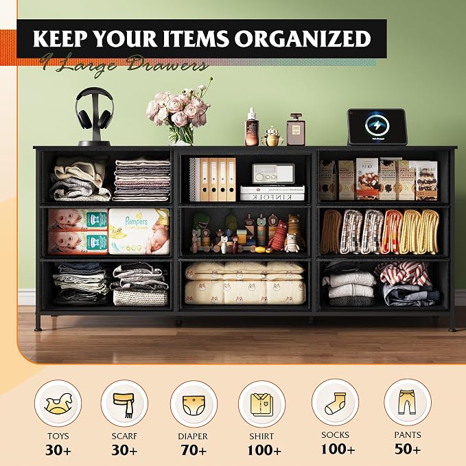 WLIVE 63''W Dresser for Bedroom, 75 inch TV, Wide Chest of Drawers - Image 5