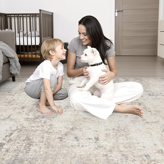 2x5 Washable Runner Rug：Modern Abstract Soft Carpet Brown Beige | - Image 2