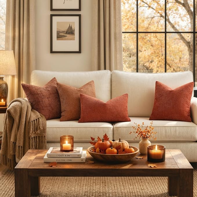 MIULEE Fall Decorative Orange Couch Throw Pillow Covers 18x18 Inch 2 Pack | - Image 3