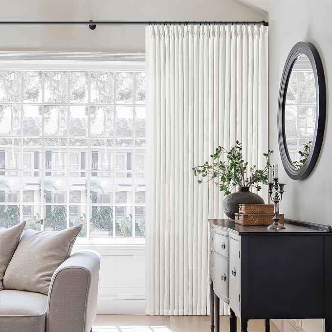 Beige White Pinch Pleated Extra Wide 108 Inch Long Curtains 100 Inch Wide | by Twodrapes