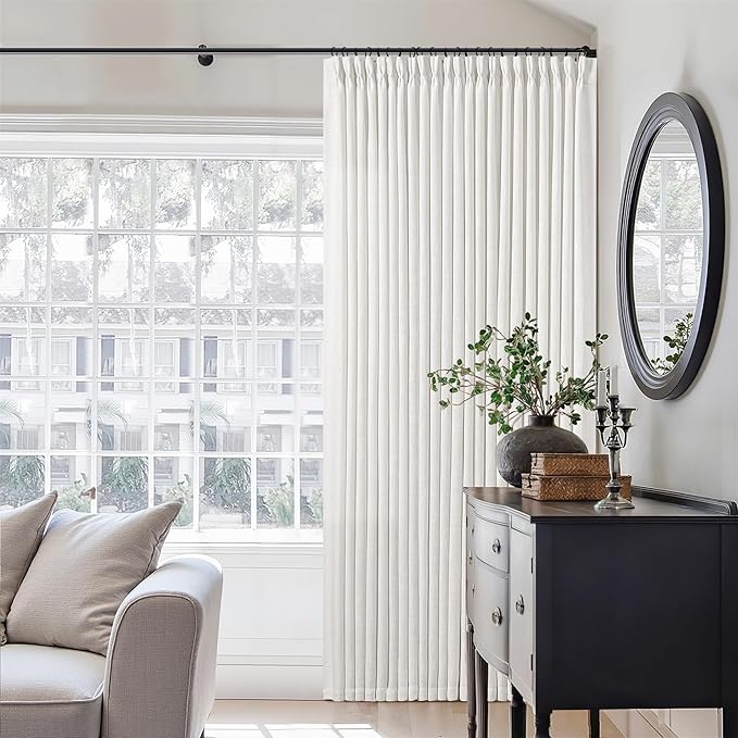 Beige White Pinch Pleated Extra Wide Curtain Panels 90 Inches Long 100 Wide | by Twodrapes