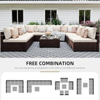 UPHA 9 Pieces Patio Furniture Sets, Wicker Outdoor Sectional Sofa Couch - Image 4