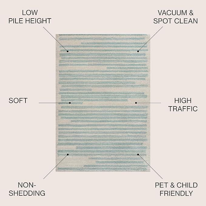 JONATHAN Y Khalil Modern Berber Stripe Cream/Turquoise Indoor Area Rug - Image 2