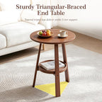 Bamboo Round End Table with Storage Shelf, 2-Tier Mid-Century Modern Accent - Image 6