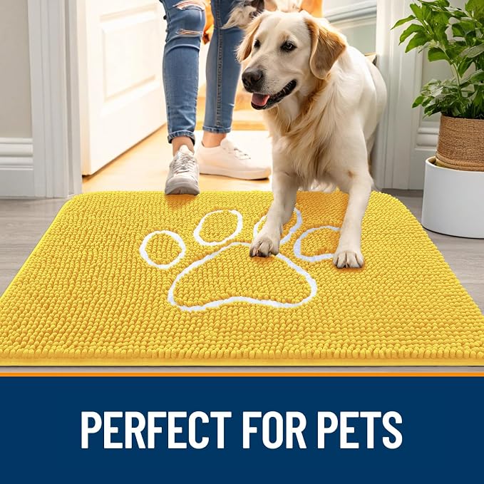 OLANLY Dog Door Mat for Muddy Paws 36x24, Paw Print Design Chenille Mud Mat | - Image 6