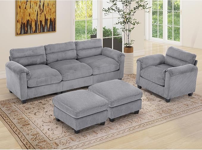 HAOMARKETS Corduroy 4-Piece Sofa Set, Upholstered Ottoman Set of 2, Accent by HAOMARKETS