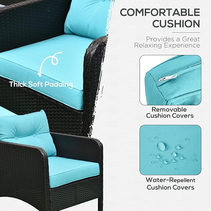 Outsunny 5 Pieces Rattan Wicker Lounge Chair Outdoor Patio Conversation Set - Image 4