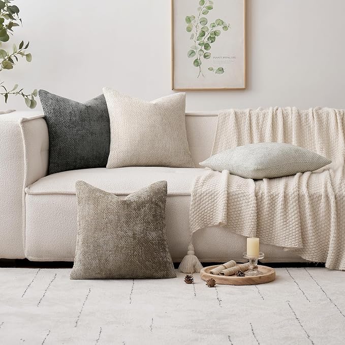 MIULEE Soft Decorative Chenille Euro Pillow Covers Neutral 26x26 Pack of 4 | - Image 5