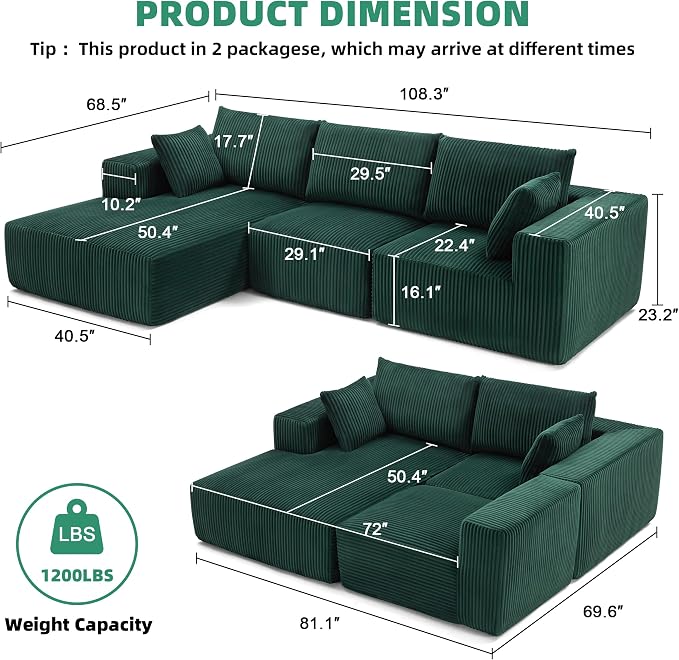 108” Modular Sectional Sofa, Cloud Sectional Couch - Image 3