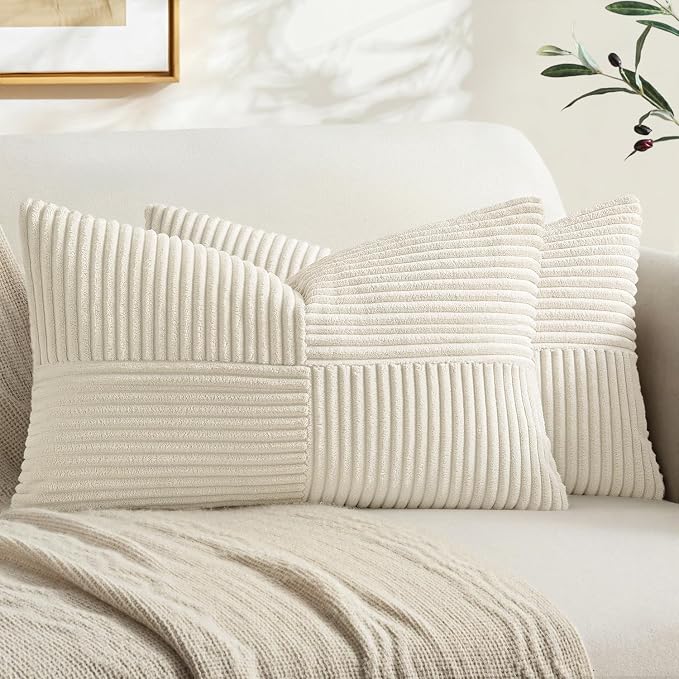 MIULEE Cream White Decorative Lumbar Throw Pillow Covers 12x24 Inch 2 Pack | by MIULEE