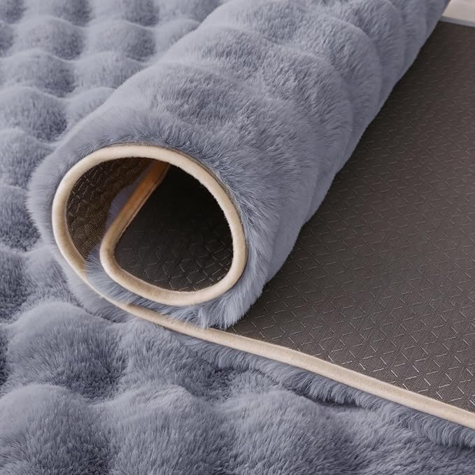 Blue Grey Rabbit Plush Rug 4'x6', Fluffy Shaggy Area Rug - Image 7