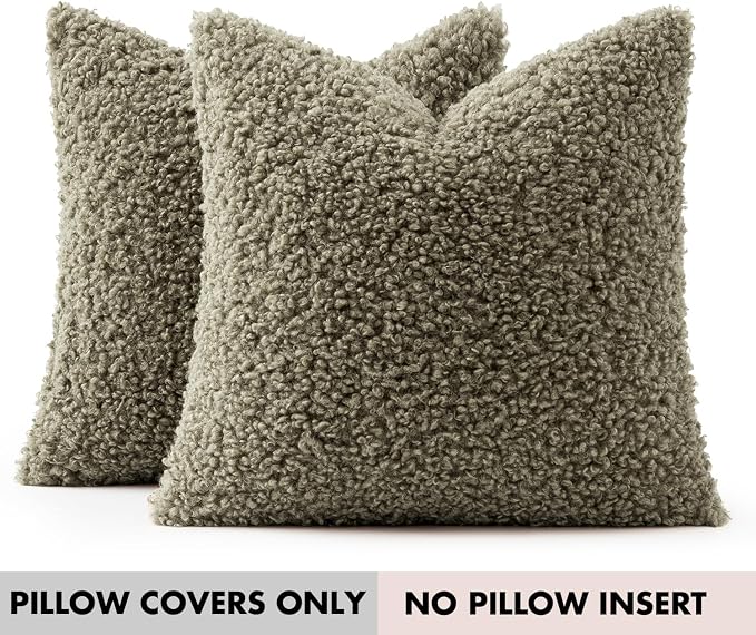 Faux Fur Throw Pillow Covers 20x20 Inch Set of 2 Boucle Neutral Decorative - Image 7