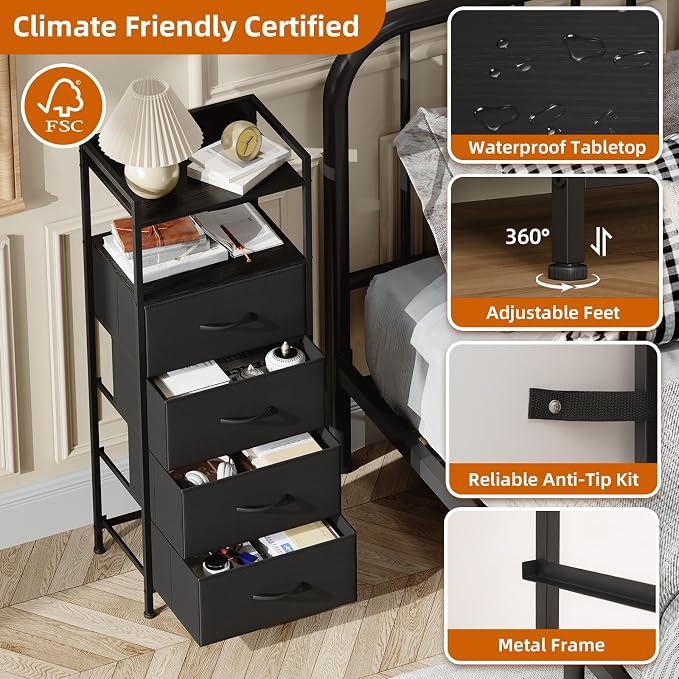 Somdot Nightstand with 4 Drawers, Vertical Storage Tower Fabric Dresser - Image 6