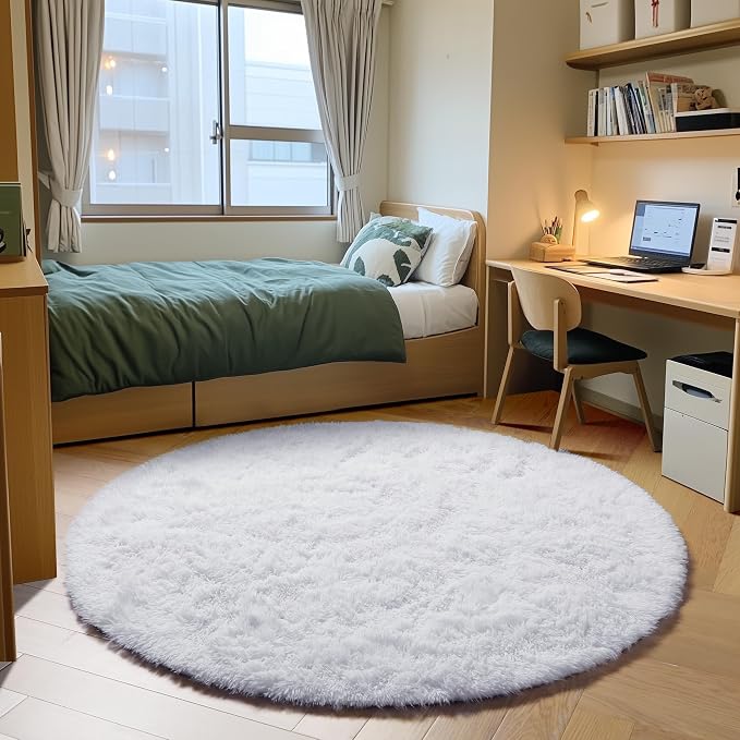 White Round Area Rugs 5ft, Soft Bedroom Circle Rug Floor Mat - Image 4