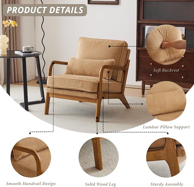 Karl home Mid-Century Modern Accent Chair, Living Room Chairs - Image 3