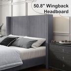 HOWE Queen Size Bed Frame with 50.8" Tall Wingback Headboard, Modern Corduroy - Image 5