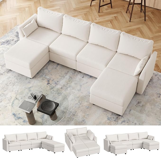 Huatean Home 114.17" Modular Sectional Sofa, 6 Seat Modular Couch by huateanhome