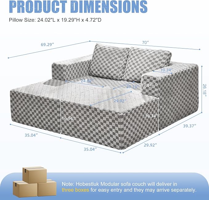 Hobestluk Modular Sectional Sofa Memory Foam Couch Sofa Bed Loveseat - Image 2