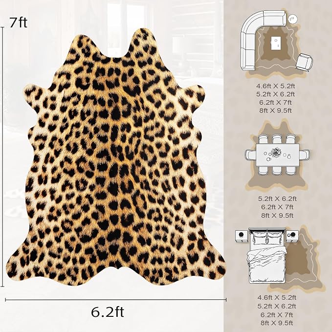 Western Faux Leopard Rug, Large Animal Print Cheetah Rug, 7 x 6.2 Ft | Premium - Image 2