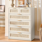 LEYAOYAO White Dresser for Bedroom Set of 2, Modern 6 Drawers Boho Rattan - Image 6