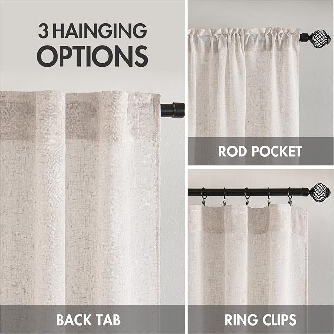 MIULEE White Linen Curtains 37x72 Inch Length 2 Panels - Image 3