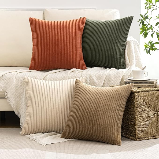 MIULEE Fall Corduroy Decorative Throw Pillow Covers Rust-Olive Green 24x24 | - Image 2