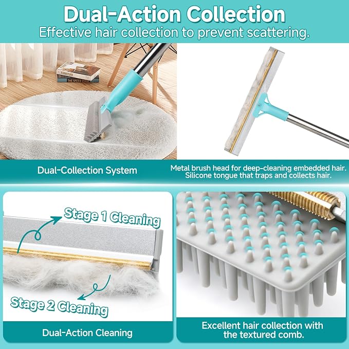 Carpet Rake for Pet Hair Removal Tool, Reusable Pet Hair Remover Broom - Image 3