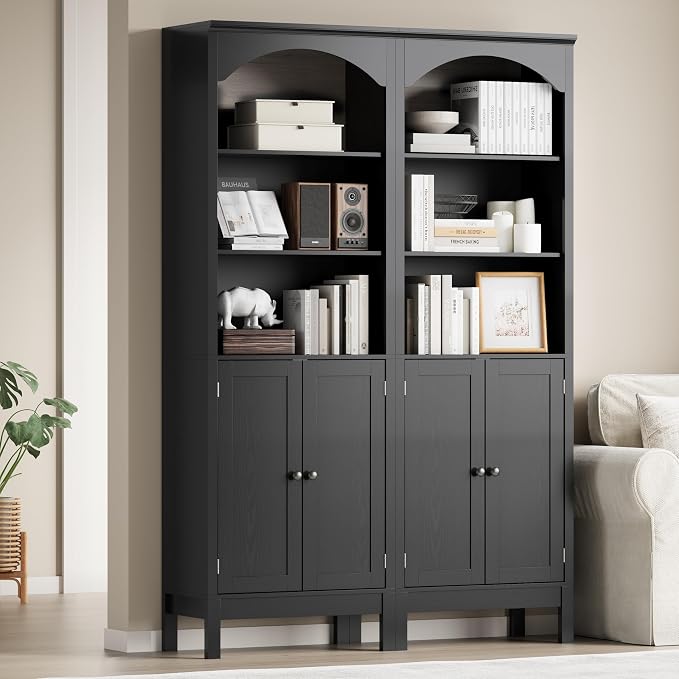 Bookshelf with Doors, Floor Standing Display Storage Cabinet - Image 3