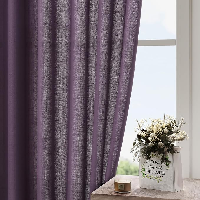 Plum Linen Curtains 90 Inch Long 2 Panels Set - Image 4