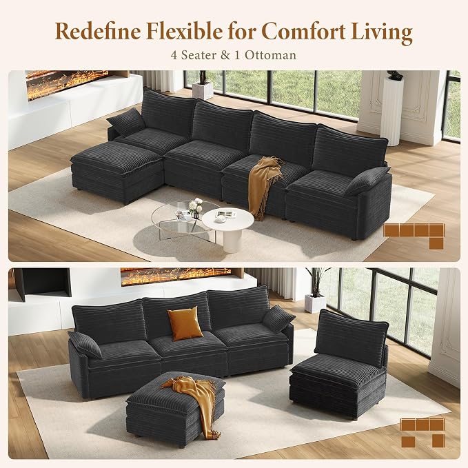 Vesgantti 142" Cloud Couch Sectional Modular Sofa, Comfy Sectional Couch - Image 7