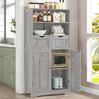 Iwell Storage Cabinet with 2 Drawers & Adjustable Shelf, Tall Bathroom Cabinet - Image 4