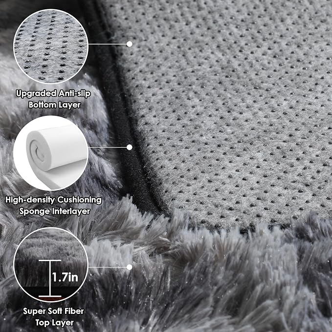 Area Rugs 9x12 Living Room, Tie-Dyed Dark Grey Large Fluffy Bedroom Rug - Image 4
